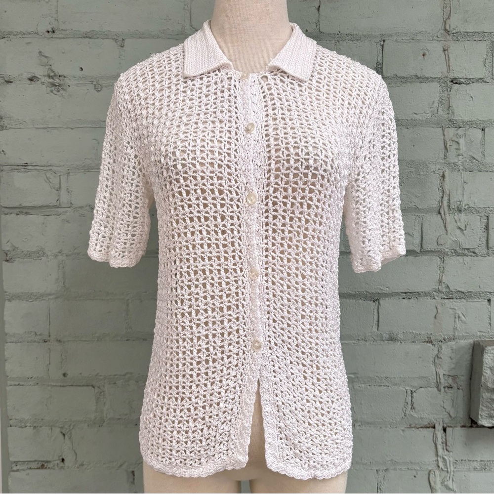 Vintage Crochet Cardigan - Collared Short Sleeve